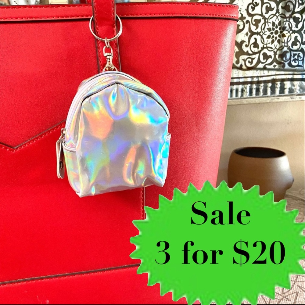 UO iridescent coin purse silver keychain baby backpack oil slick key ring pouch